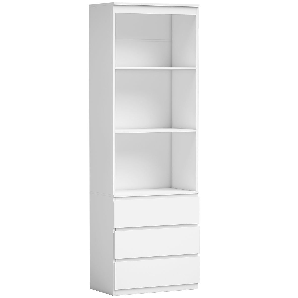 Bibliothèque haute de 180 cm avec 3 étagères et 3 tiroirs 60 x 35 x 180 cm en bois blanc