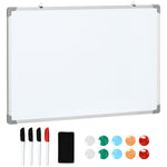 Tableau blanc magnétique cadre aluminium 90 x 60 cm avec feutres, effaceur et aimants