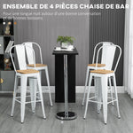 Lot de 4 tabourets de bar industriel avec dossier repose-pied hauteur assise 76 cm métal crème