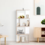 Bibliothèque à 4 niveaux, meuble de rangement en forme de S avec étagères, étagère de rangement pour salon, chambre bureau, 60 x 24 x 148 cm, bois naturel et blanc
