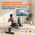 Klappbares Rudergerät für das Heimtraining, 16 Widerstandsstufen, App, LCD-Display, Tablethalterung, 180x50x75cm, Schwarz