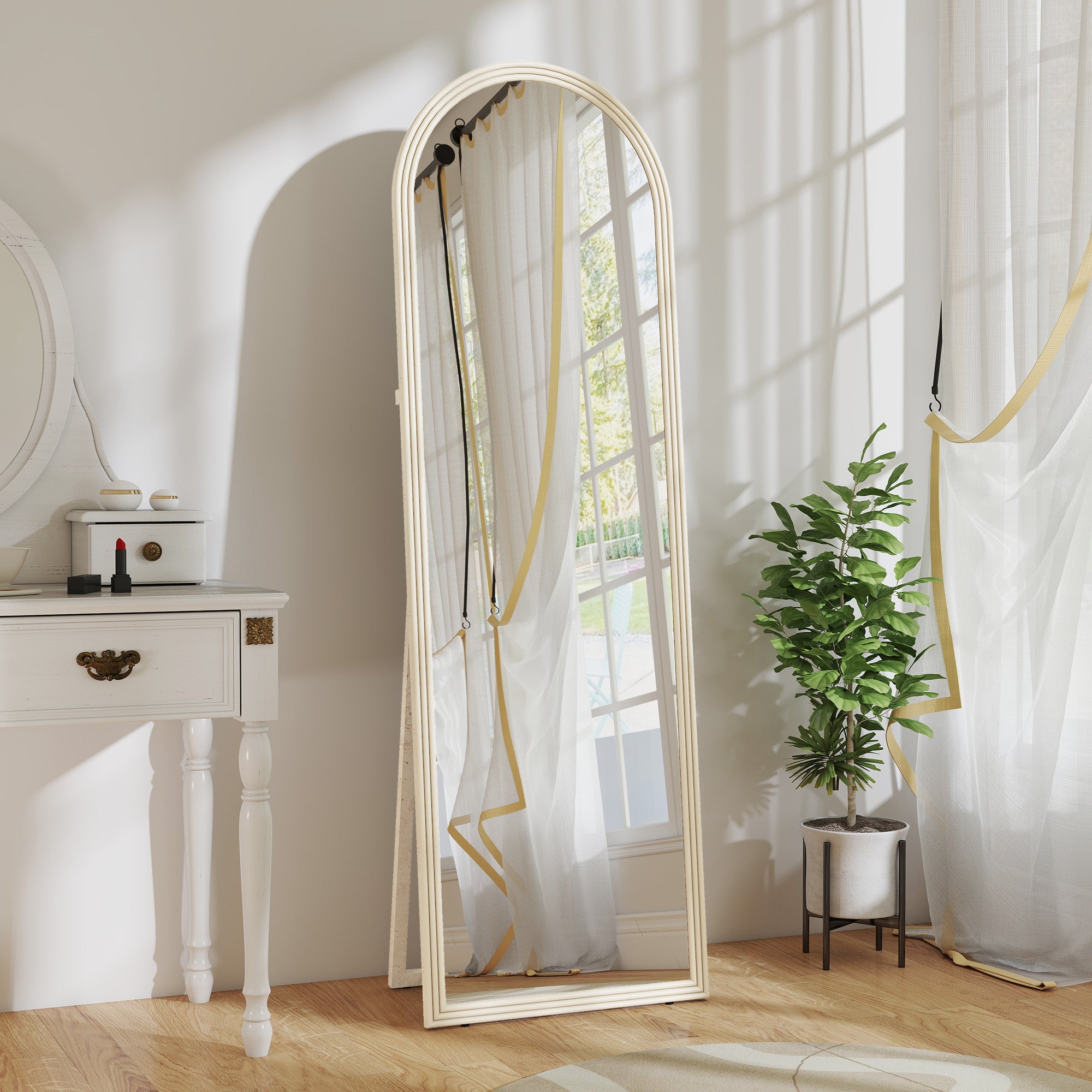 Miroir de sol arqué pleine longueur miroir sur pied cadre en effet imitation pierre pour salon chambre 50 x 160 cm blanc
