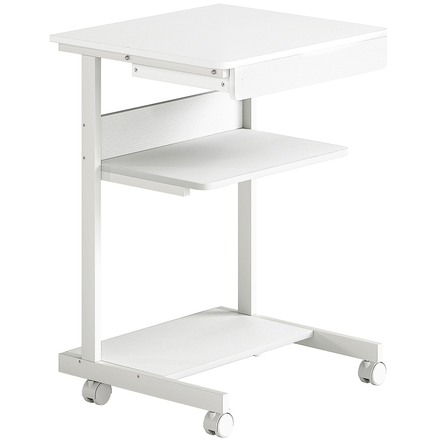 Bureau d'ordinateur sur roues, bureau avec rangement 56 x 51 cm avec tiroir, compartiment et support CPU, blanc