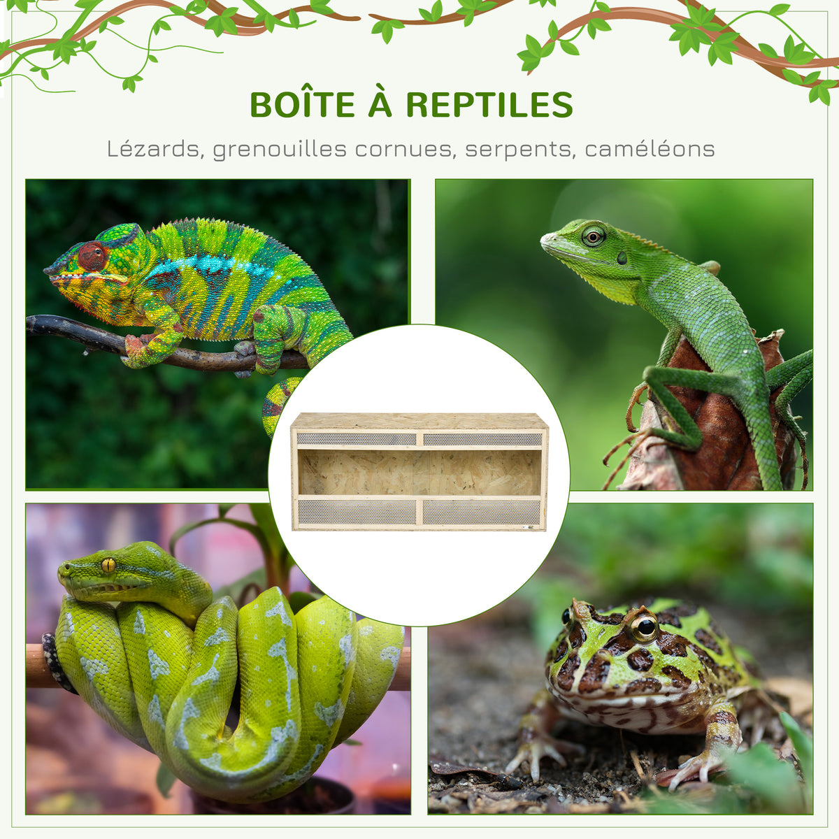 Terrarium en bois OSB pour reptiles avec porte coulissante en verre - 120 x 50 x 50 cm naturel