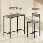 Ensemble table de bar avec tabourets, table à manger debout avec 2 chaises de bar, repose-pieds et dossiers, gris
