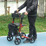 Déambulateur 4 Roues Pliable en Aluminium, Hauteur Réglable 6 Positions, Freins Doubles, Rangement, 64x67x92cm, Rouge