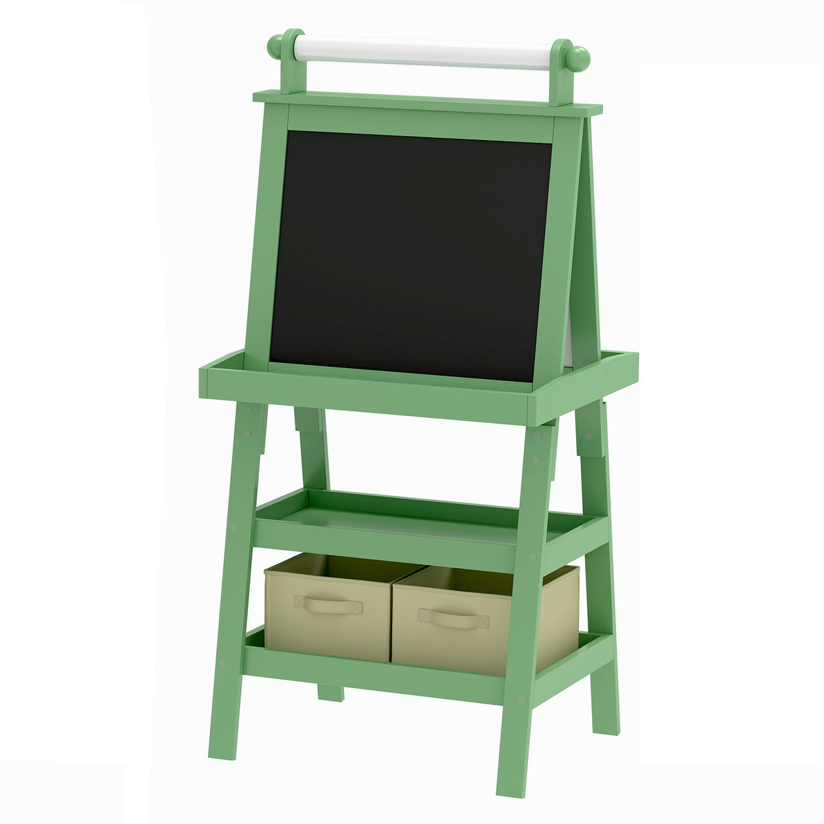3-in-1 children's easel with magnetic whiteboard, chalkboard, paper roll, 2 baskets, 3-6 years, green