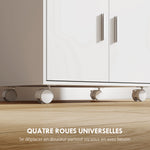 Chariot de cuisine sur roulettes, desserte micro-onde à roulettes avec placard tiroir étagères, 59 x 40 x 92 cm, blanc