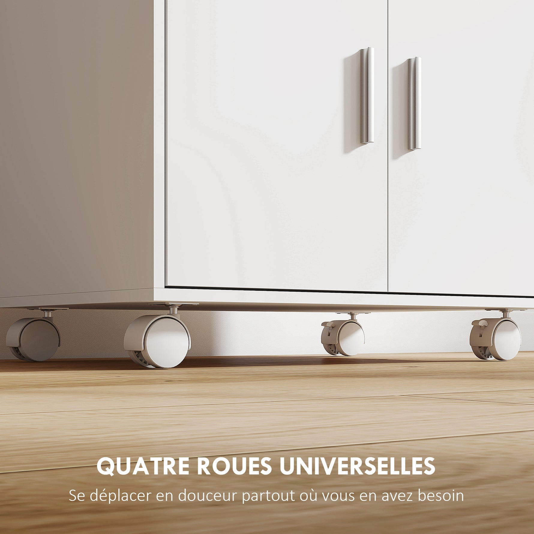 Chariot de cuisine sur roulettes, desserte micro-onde à roulettes avec placard tiroir étagères, 59 x 40 x 92 cm, blanc