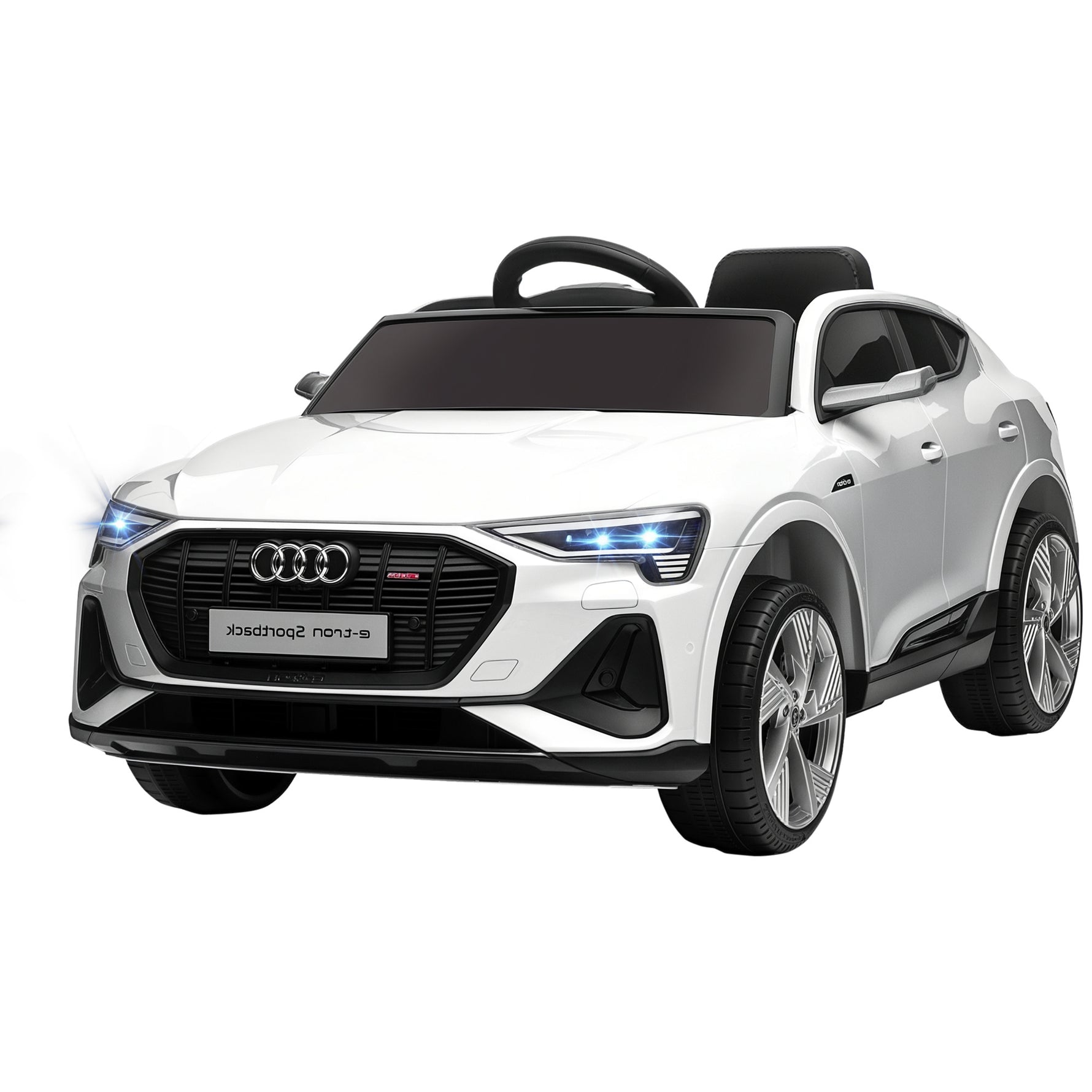 Voiture électrique enfants sous Licence Audi e-tron Sportback, véhicule électrique 12V Max. 5 Km/h avec télécommande 2,4G, phares LED, musique, klaxon, port USB, MP3, blanc