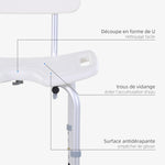 taburete de ducha silla de ducha ergonómica altura ajustable patas antideslizantes carga máx. 136 kg aluminio HDPE