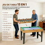 Table multijeux 13 en 1, table de jeu baby-foot, billard, ping-pong, 121x109x80cm, pour enfants et adultes, noyer clair