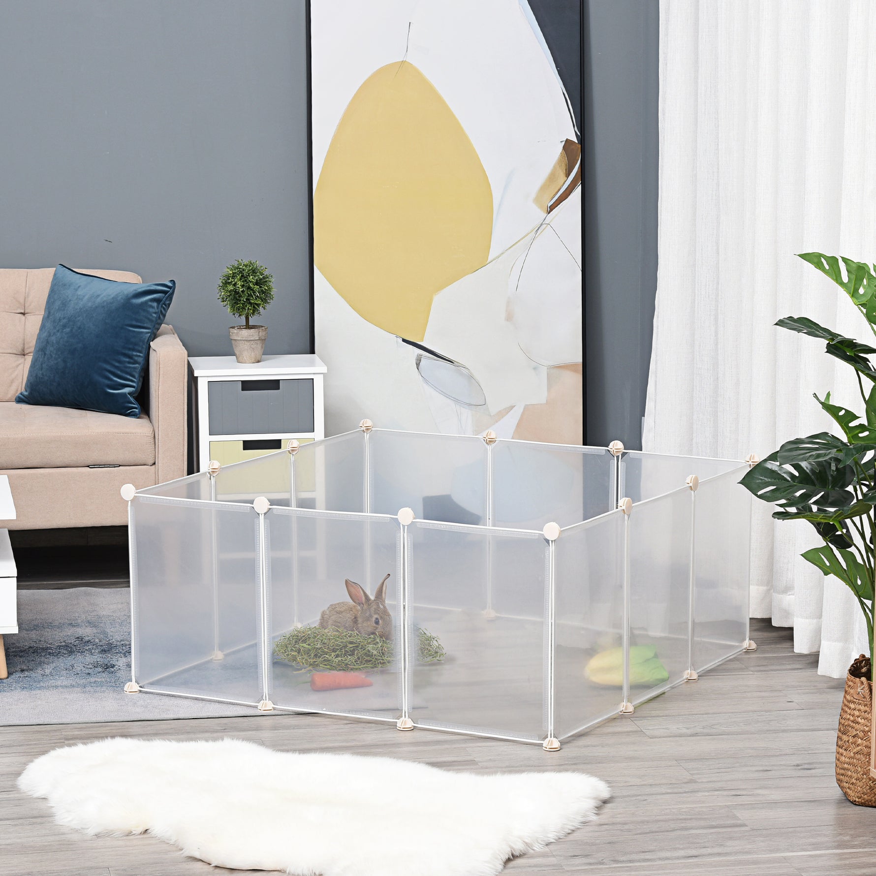 Enclos parc modulable pour petits animaux 12 panneaux pour lapin, hamster, chiot, cochon 105 x 105 x 45 cm blanc