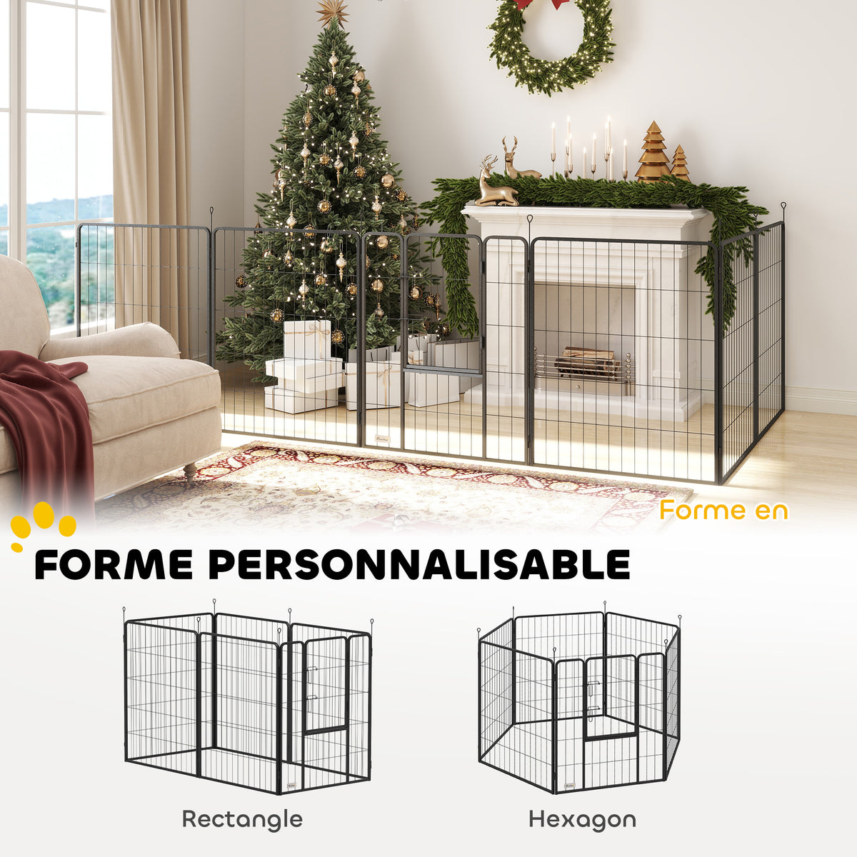 Parc pour chien, enclos chien 6 panneaux modulable et pliable, portable en acier avec porte 80 x 100 gris