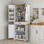Armoire de cuisine buffet cuisine, 4 portes, 6 étagères à porte,1 tiroir et étagères réglables 76,5 x 40 x 181 cm blanc