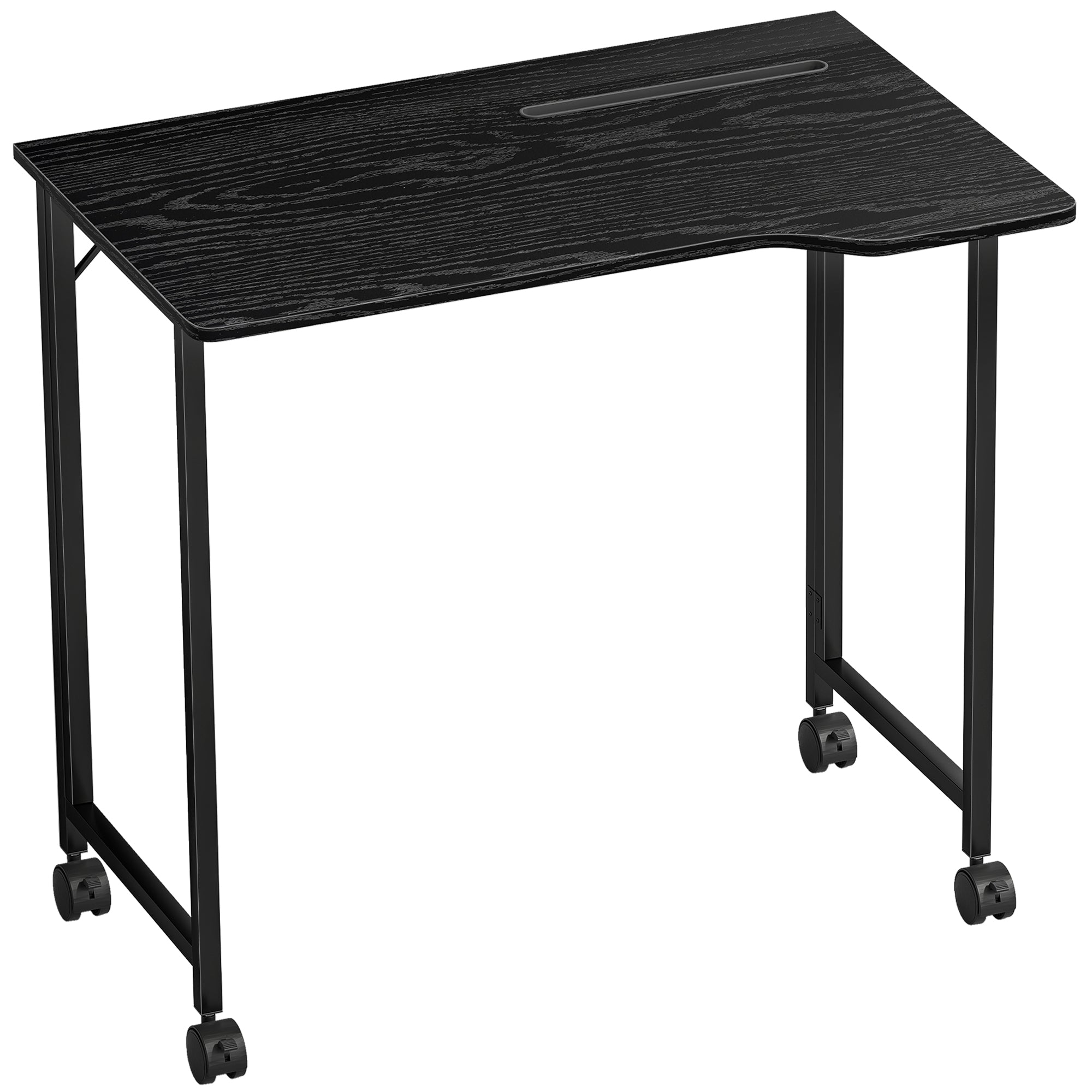Bureau Pliable 80 x 52 cm, Bureau Ordinateur sur Roulettes avec Fente d'Appareil, Montage Facile, Noir