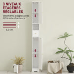 Meuble colonne salle de bain, meuble de rangement, 2 portes, tiroir, compartiment ouvert, étagère réglable, blanc