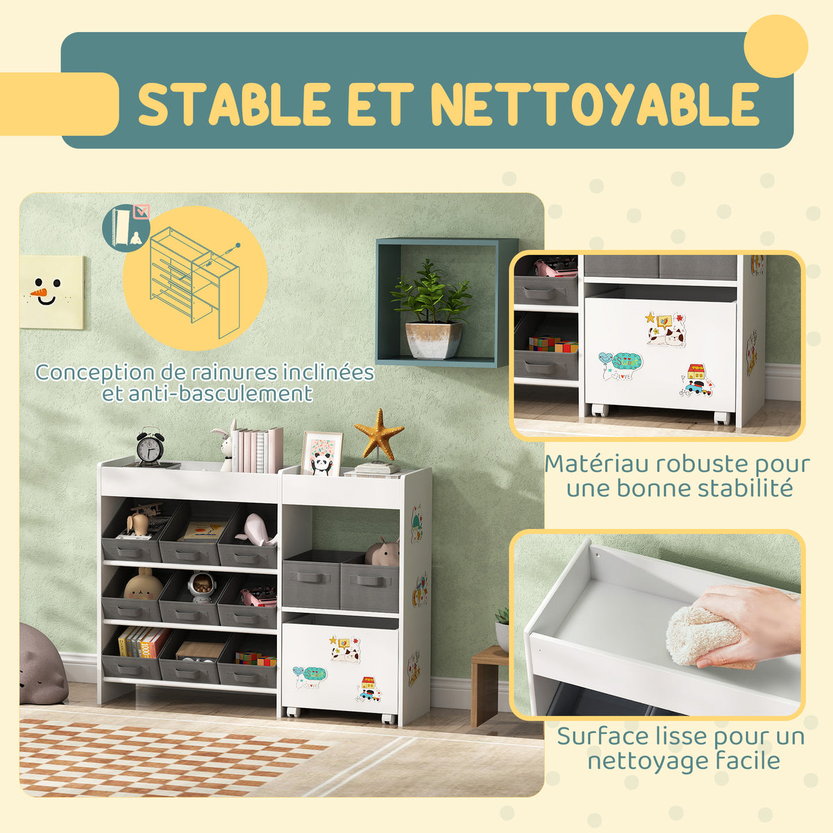 Étagère à jouets pour enfants étagère à livres 11 bacs de rangements en tissu non tissé 105 x 30 x 80 cm blanc