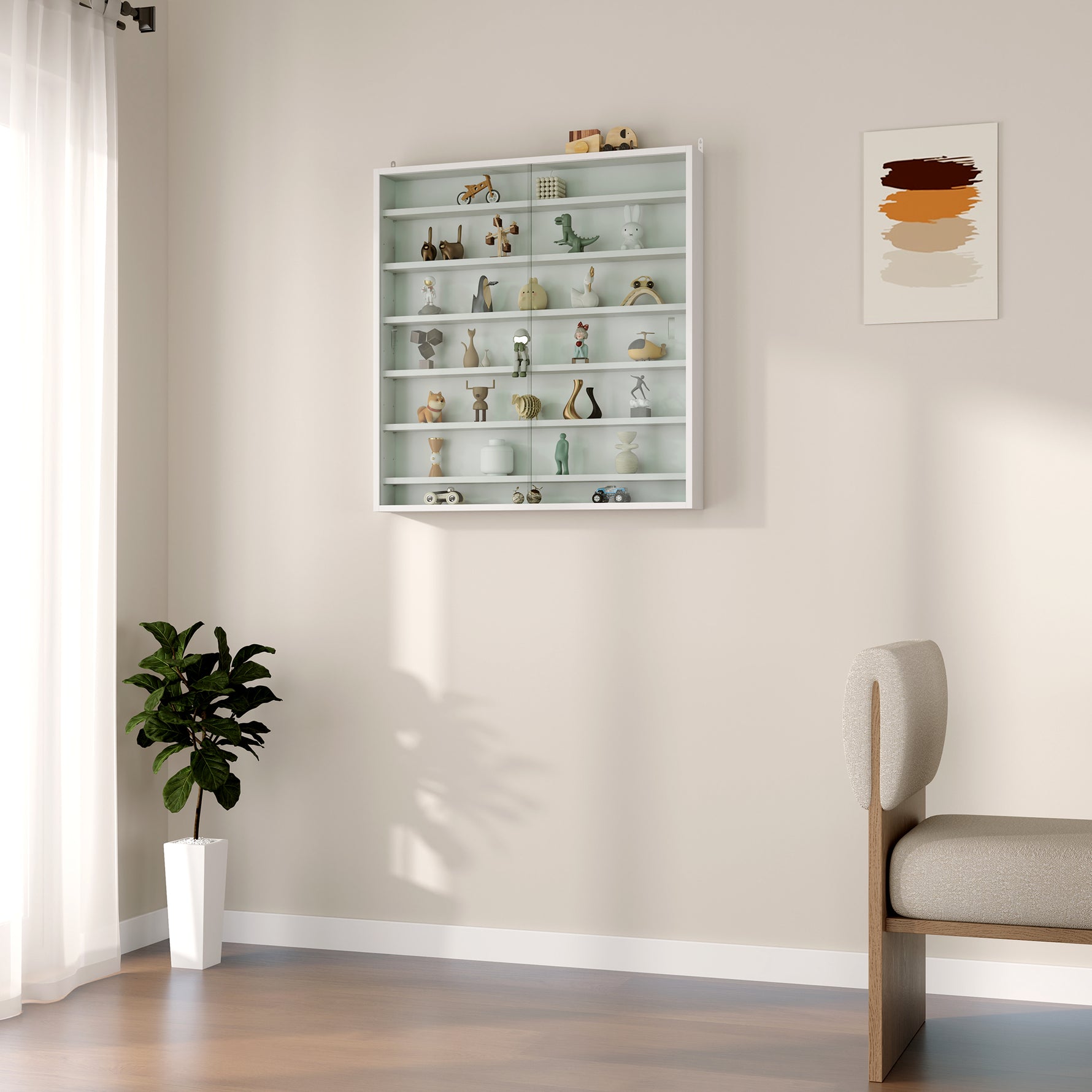 Vitrine pour collection vitrine murale 80 x 9,5 x 83 cm 6 étagères réglables en hauteur 2 portes coulissantes en verre