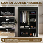Armoire penderie multi-rangement - 6 étagères, 1 barre - non tissé noir