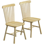 Lot de 2 Chaises de Salle à Manger, Chaises Cuisine en Bois d'Hévéa, Dossier Incurvé, Bords Arrondis, Bois Naturel