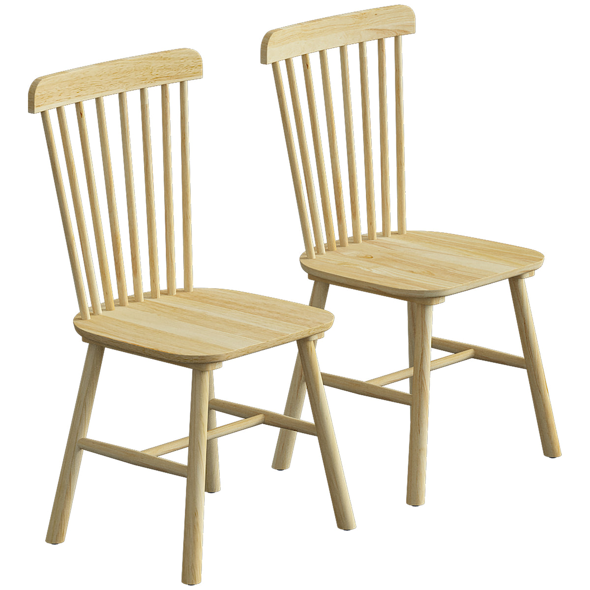 Lot de 2 Chaises de Salle à Manger, Chaises Cuisine en Bois d'Hévéa, Dossier Incurvé, Bords Arrondis, Bois Naturel