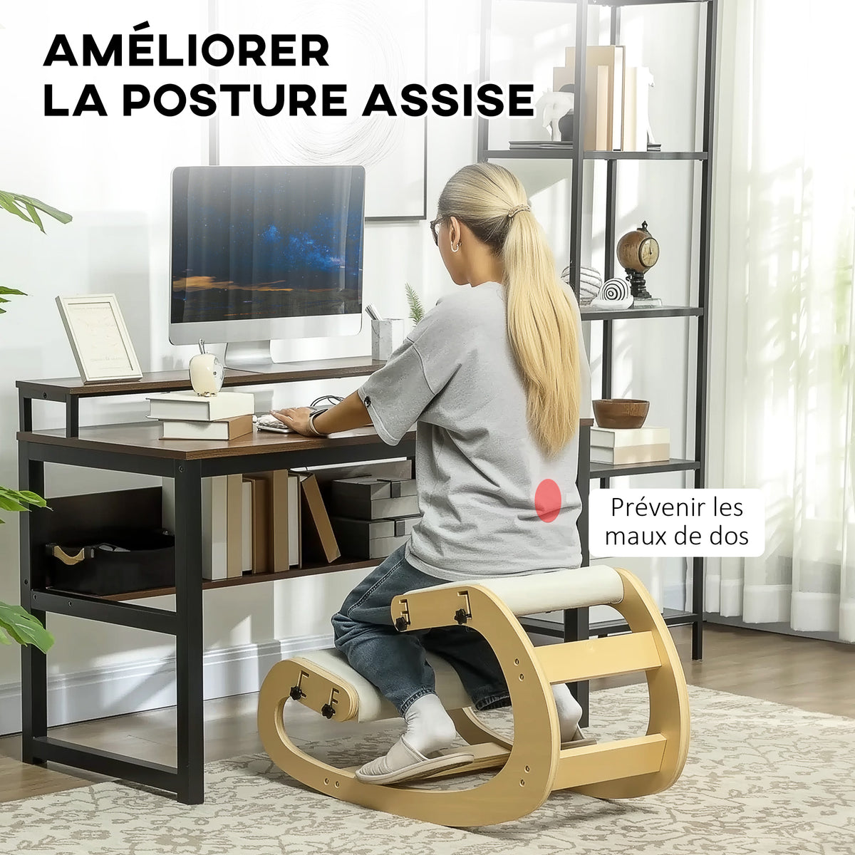 Siège assis genoux, siège ergonomique en bois avec fonction à bascule, chaise à genoux réglable pour bureau à domicile