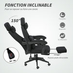 Fauteuil de bureau chaise de bureau grand confort dossier réglable repose-pied roulettes 360° lin 62 x 68 x 127 cm noir