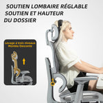 Fauteuil de bureau, chaise de bureau ergonomique en maille avec accoudoirs 3D, dossier inclinable, 66x64x122 cm, gris