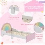 Kinderbett für Kinder von 3 bis 6 Jahren, 143 x 74 x 66 cm, Regenbogen-Design, inklusive Lattenrost, modernes Kinderzimmer, Rosa