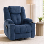 Fauteuil Releveur Électrique Massage Vibration et Chaleur, Fauteuil Relax Électrique en Velours, Dossier Inclinable Bleu