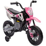 Moto électrique pour enfant moto cross pour enfants de 3 à 6 ans 2 moteurs 12V vitesse 5 km/h 109,5x60x72,5cm rose