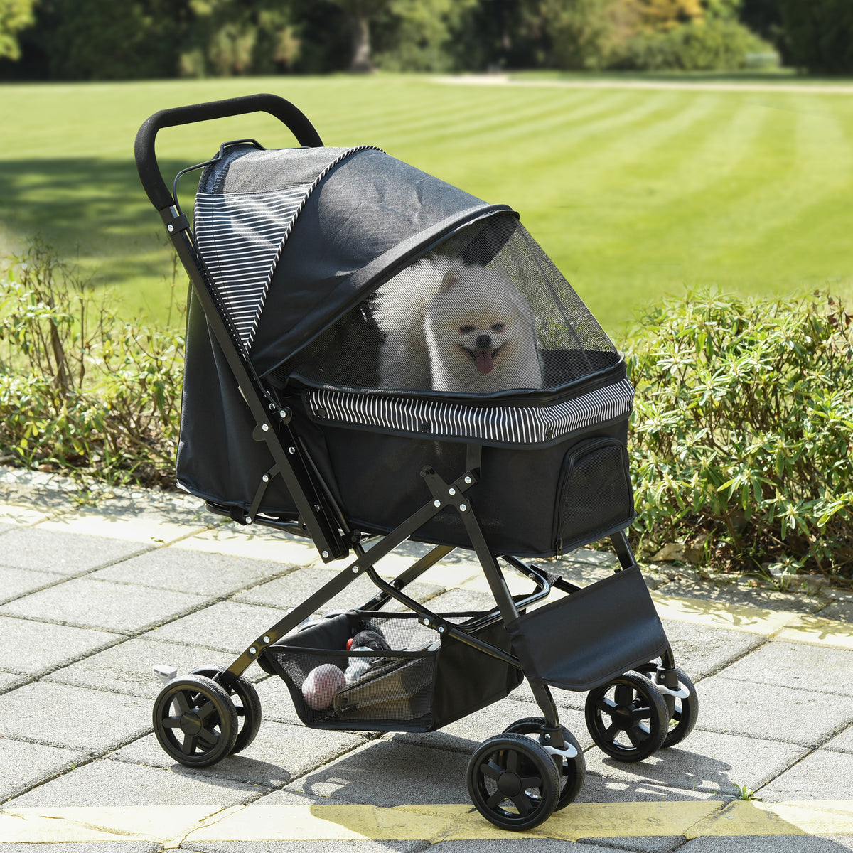Poussette pour chien animaux de compagnie pliable 4 roues EVA guidon réglable panier 76,5 x 52 x 95 cm