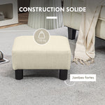Pouf repose-pied tabouret bas en tissu de lin capacité de charge 110 Kg 40 x 30 x 24 cm beige