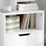 Comodino con cassetto, nicchia e ripiani portaoggetti effetto legno 45 x 35 x 73 cm bianco