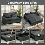 Canapé Convertible 2 Places 3 en 1, Canapé-Lit Clic Clac 160 cm, Dossier Réglable, Assise Large, 2 Oreillers, Gris Foncé-3