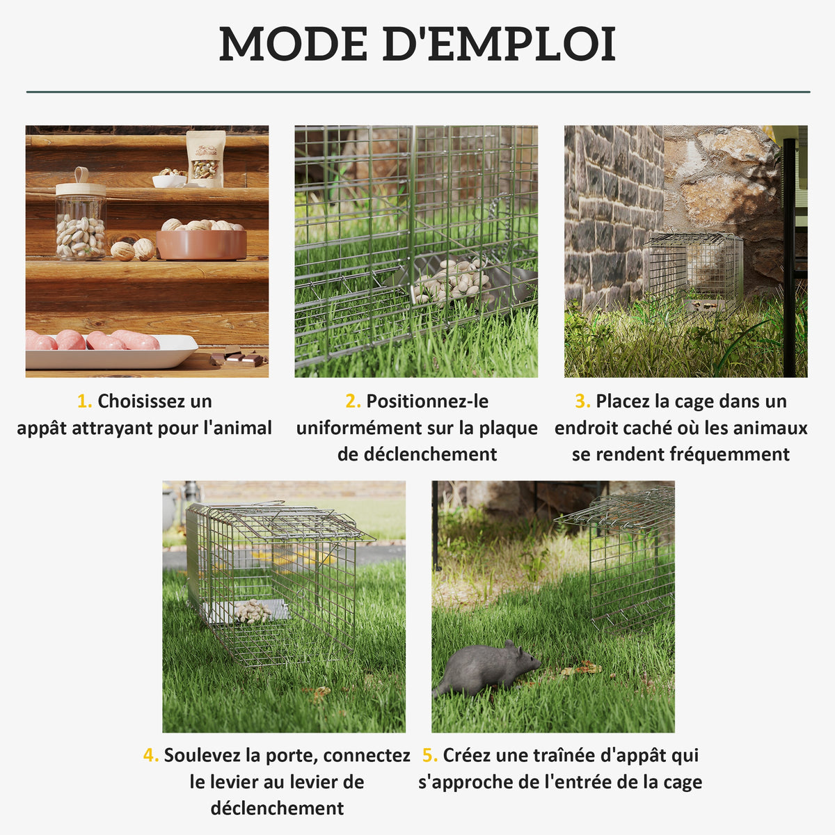 Trappola a gabbia pieghevole per piccoli animali tipo ratti e topi - 2 porte, maniglia, 66 x 24 x 30,5 cm, acciaio grigio