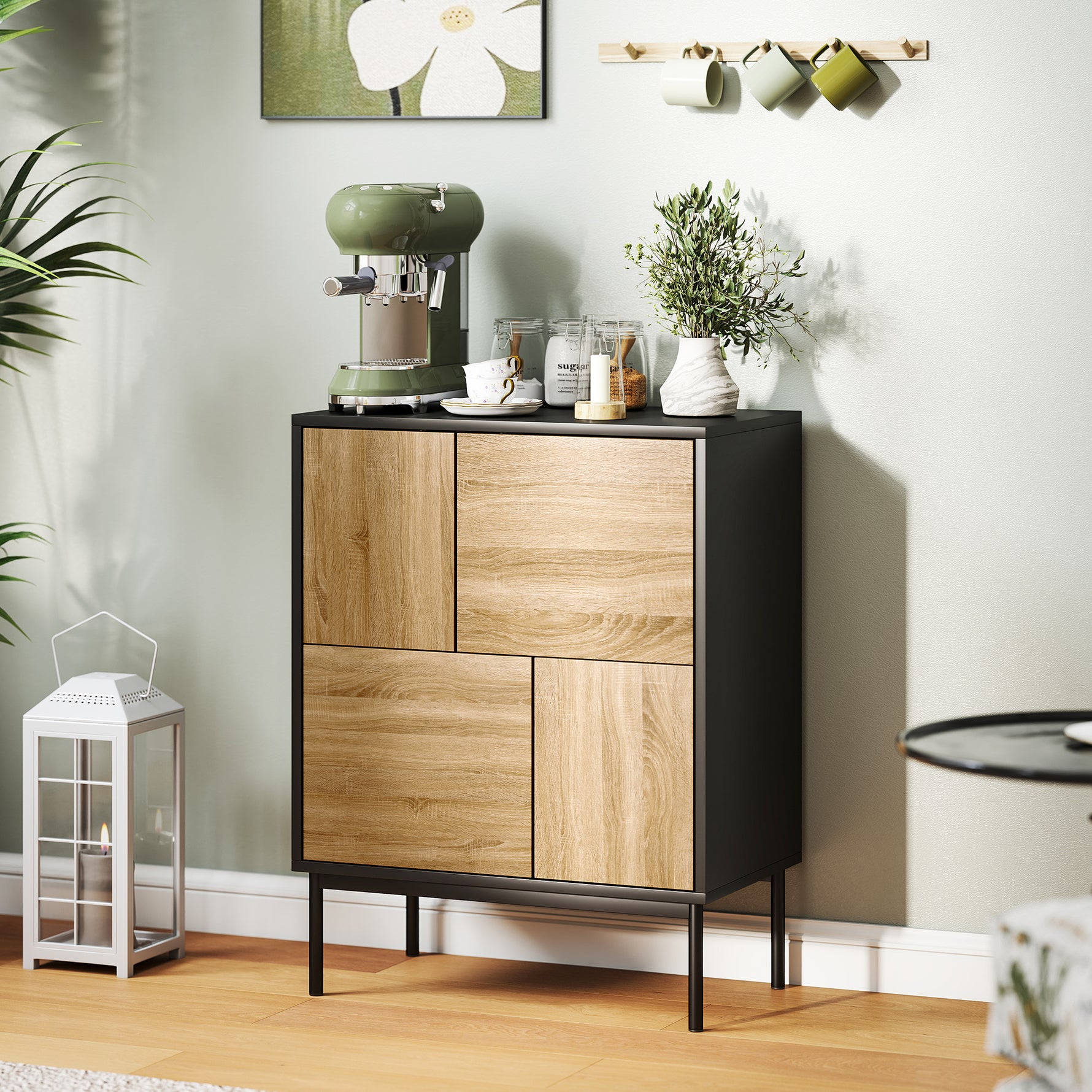 Buffet salon meuble de rangement armoire de cuisine portes à pousser et 4 placards style moderne 60 x 35 x 78 cm, noir