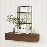 Miroir mural verrière rectangulaire style fenêtre, horizontal ou vertical avec 4 crochets, en métal noir - 50x70 cm