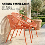Salon de Jardin Ensemble Bistro 3 Pièces Table Basse à Plateau Concave Acier et Polypropylène 80x70x75cm Rouge Brique