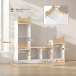 Bibliothèque Enfant, Meuble Rangement Enfant 3 en 1 avec Banc, 6 Compartiments, 2 Étagères, Coussin d'Assise, Blanc