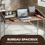 Bureau, bureau d'ordinateur 109 cm avec rebord de sécurité et structure en métal, noyer