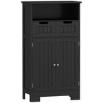 Meuble Bas de Salle de Bain Multi-rangements Grande Niche 2 tiroirs Placard Double Porte avec étagère Noir