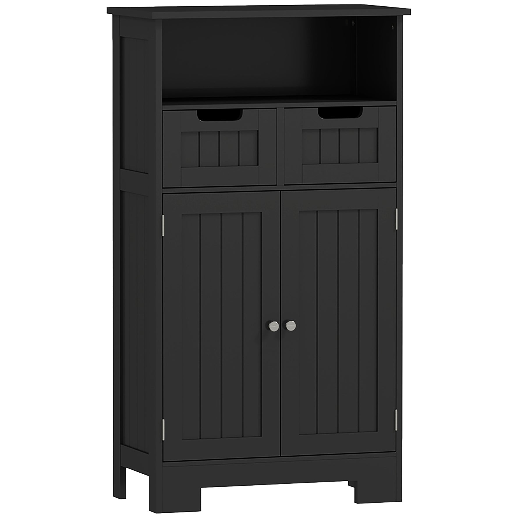 Meuble Bas de Salle de Bain Multi-rangements Grande Niche 2 tiroirs Placard Double Porte avec étagère Noir