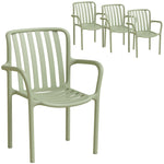 Lot de 4 Chaises Salle à Manger, Chaises de Cuisine Empilables en PP avec Dossier Incurvé à Lattes et Accoudoirs, Vert