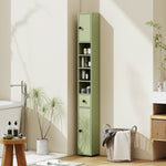 Tall bathroom storage cabinet, 1 drawer, 4 adjustable shelves and 2 cupboards, 20 x 20 x 180 cm, green