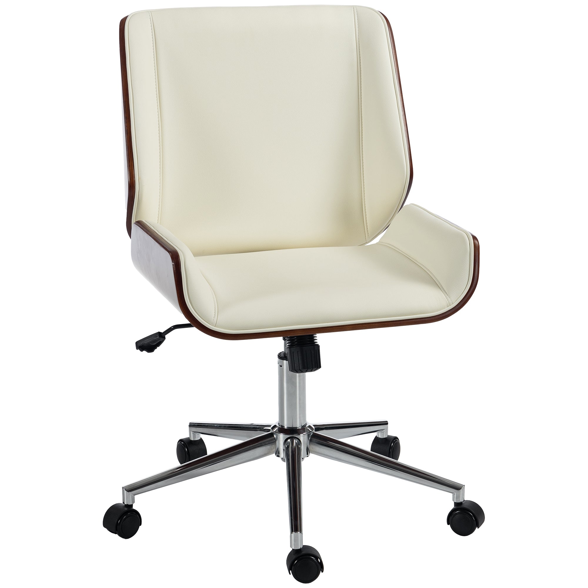 Vintage Design Office Chair, Adjustable Height, 360° Swivel, Chrome Base, 53 x 60 x 86-96 cm, Cream