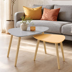 Lot de 2 tables basses gigognes design scandinave pieds en bois et plateau en bois, gris et jaune