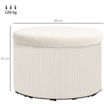 Pouf coffre rangement, tabouret rond, pouf repose-pieds en velours côtelé, charge 120 Kg, Ø 60 x 41 cm, beige
