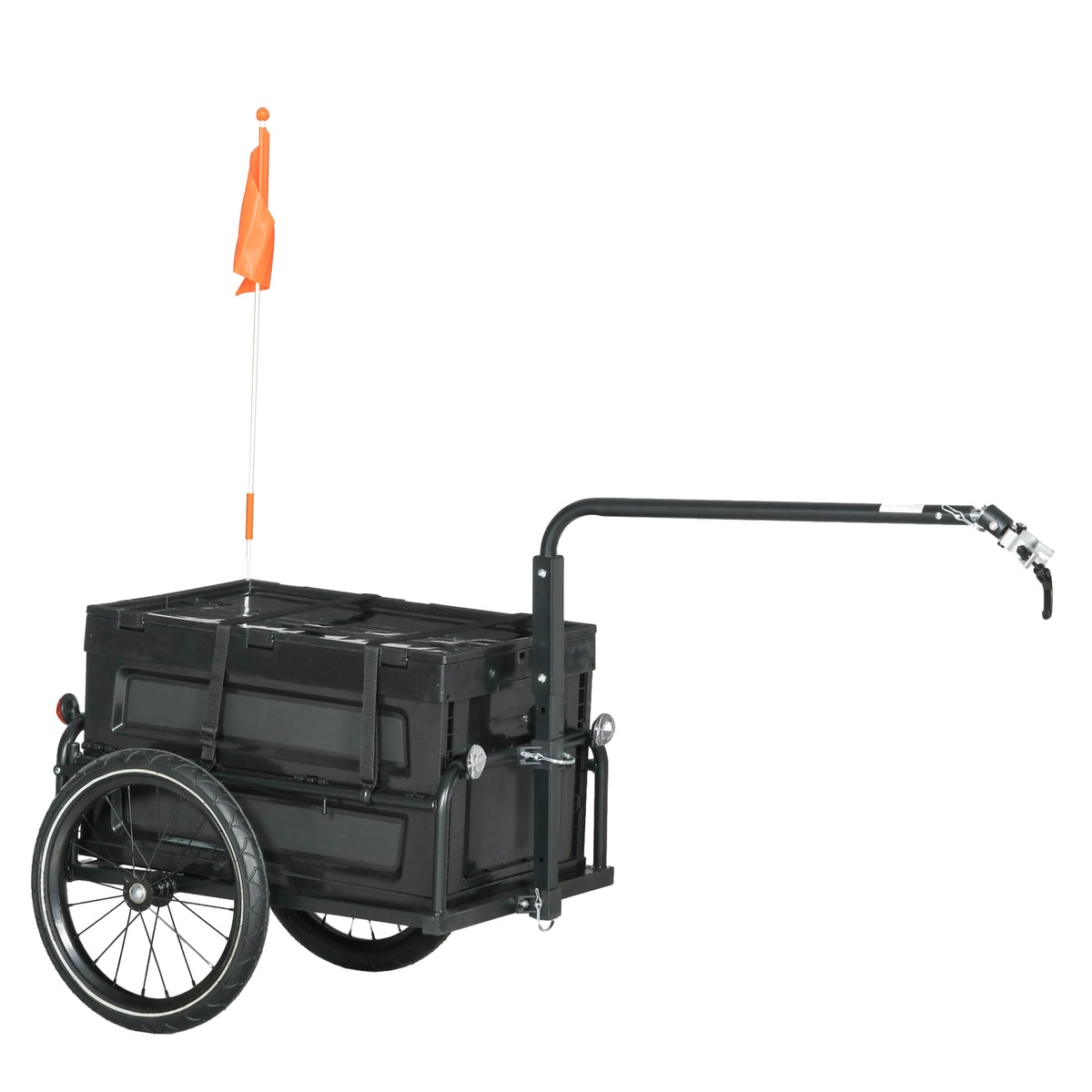 Remorque à vélo avec coffre de rangement amovible et pliable de 65L, réflecteurs de sécurité, charge max. 40KG, noir